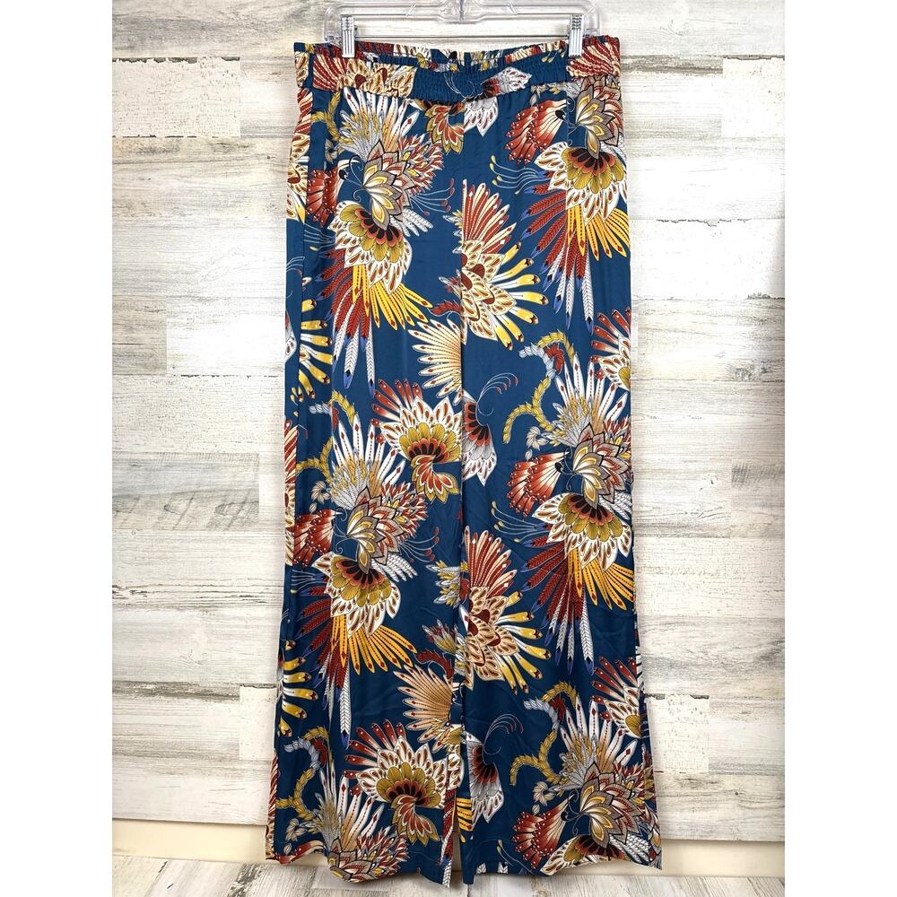Rachel Zoe Womens L Multicolor Wide Leg Silky Pants Lightweight Resort Relaxed